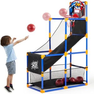 Arcade Basketball Game Set with 4 Balls and Hoop for Kids